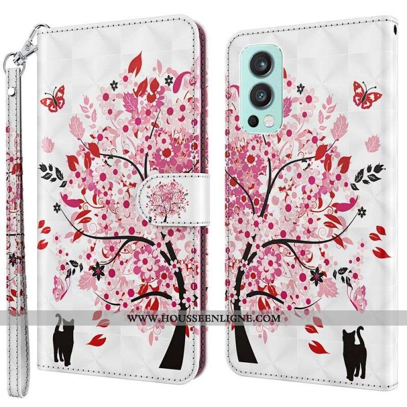 Housse OnePlus Nord 2 5G Arbre Rose et Chat Noir