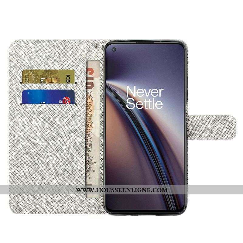 Housse OnePlus Nord 2 5G Fleurs Lunaires à Lanière
