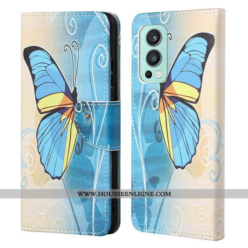Housse OnePlus Nord 2 5G Papillon Bleu et Jaune