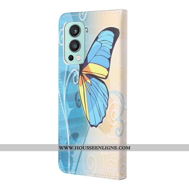 Housse OnePlus Nord 2 5G Papillon Bleu et Jaune