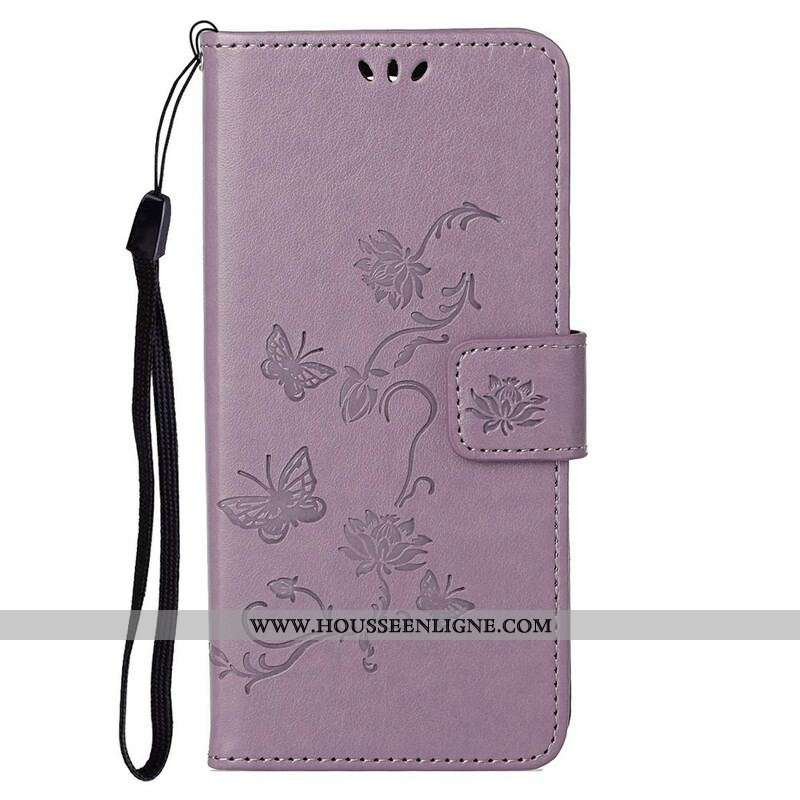 Housse OnePlus Nord 2 5G Papillons Et Fleurs À Lanière