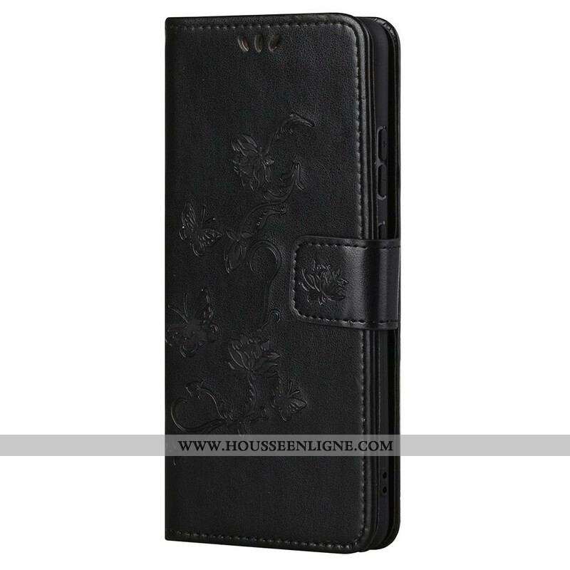 Housse OnePlus Nord 2 5G Papillons Et Fleurs À Lanière