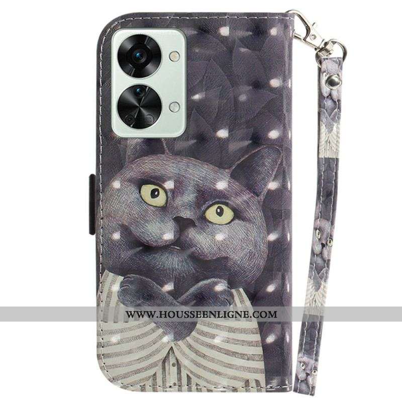 Housse OnePlus Nord 2T 5G Chat Gris à Lanière