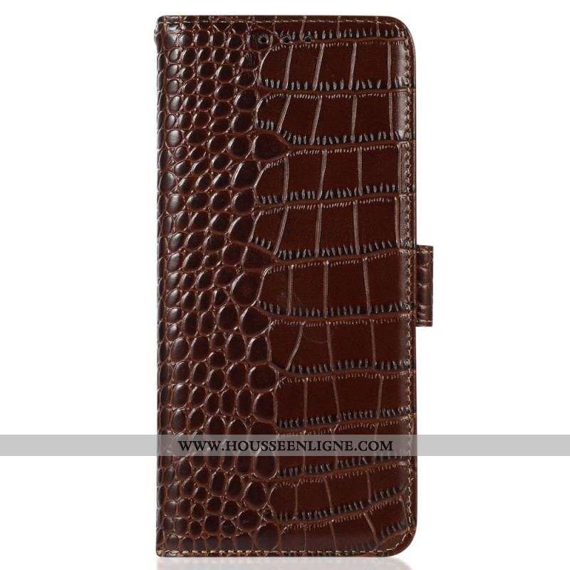 Housse OnePlus Nord 2T 5G Cuir Véritable Style Crocodile RFID