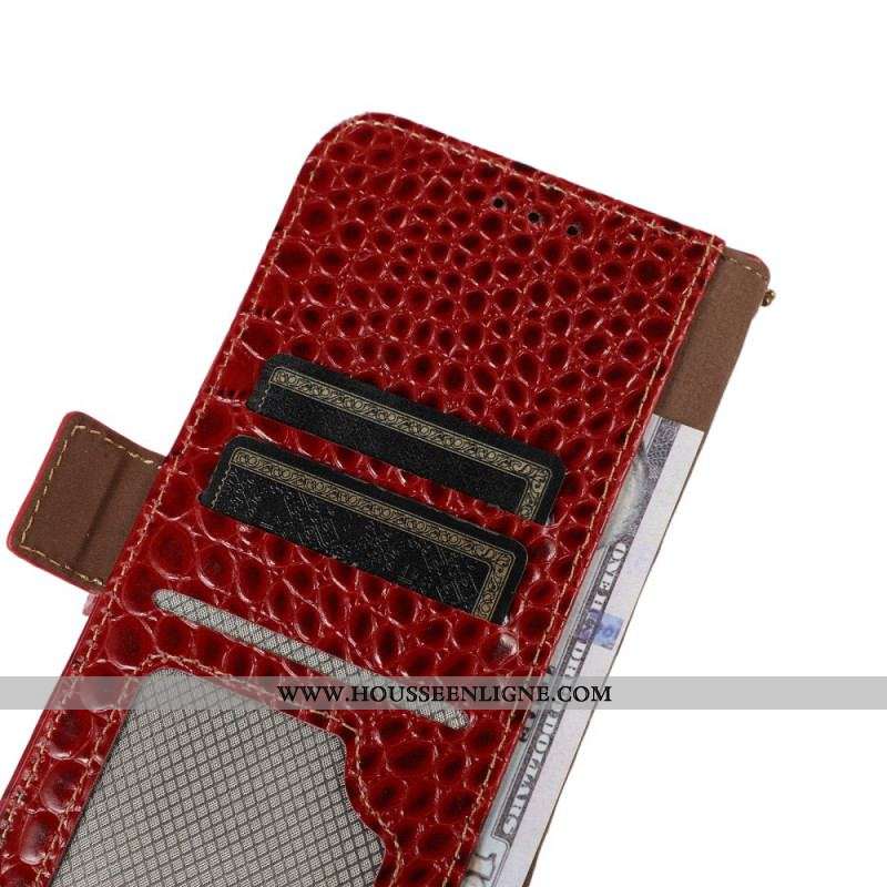 Housse OnePlus Nord 2T 5G Cuir Véritable Style Crocodile RFID