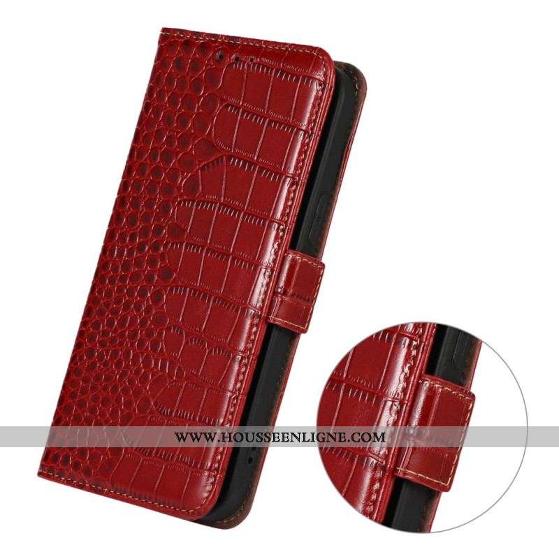 Housse OnePlus Nord 2T 5G Cuir Véritable Style Crocodile RFID