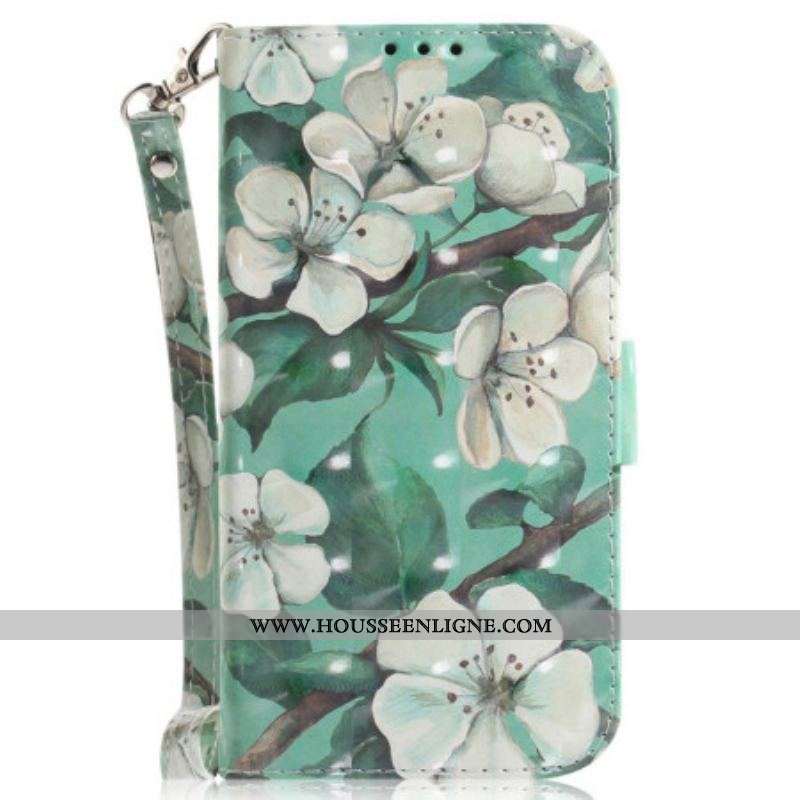 Housse OnePlus Nord 2T 5G Fleurs Blanches à Lanière