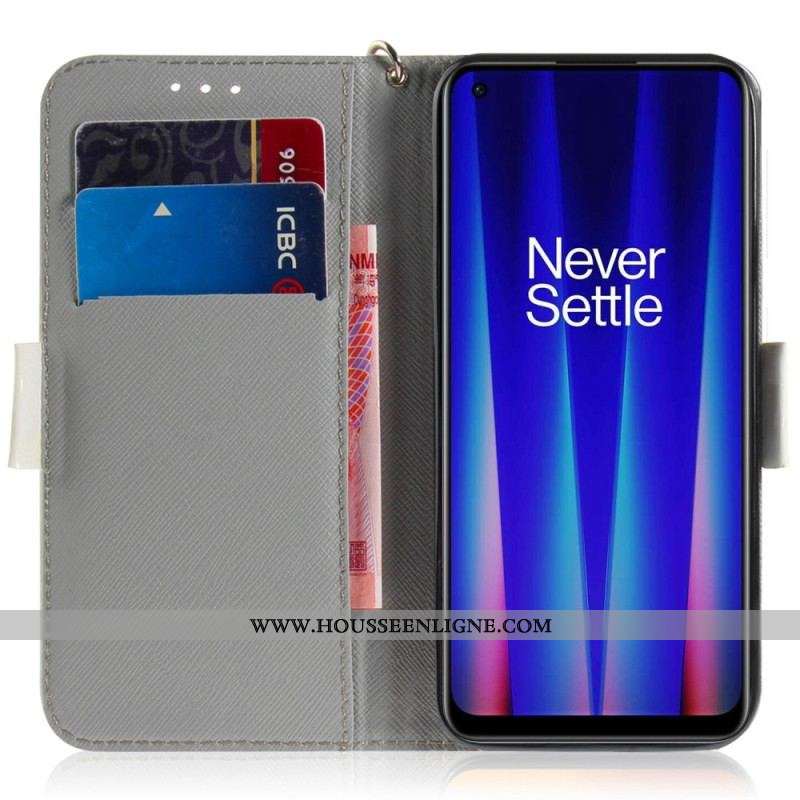 Housse OnePlus Nord 2T 5G Fleurs Blanches à Lanière