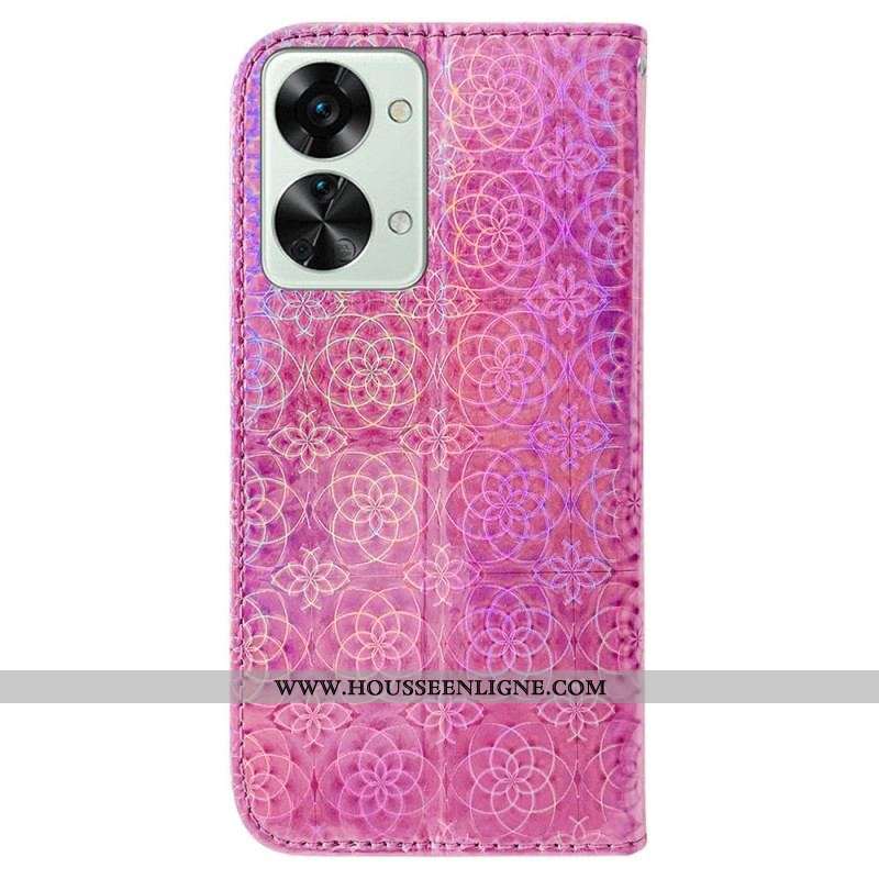 Housse OnePlus Nord 2T 5G Fleurs Géométriques à Lanière