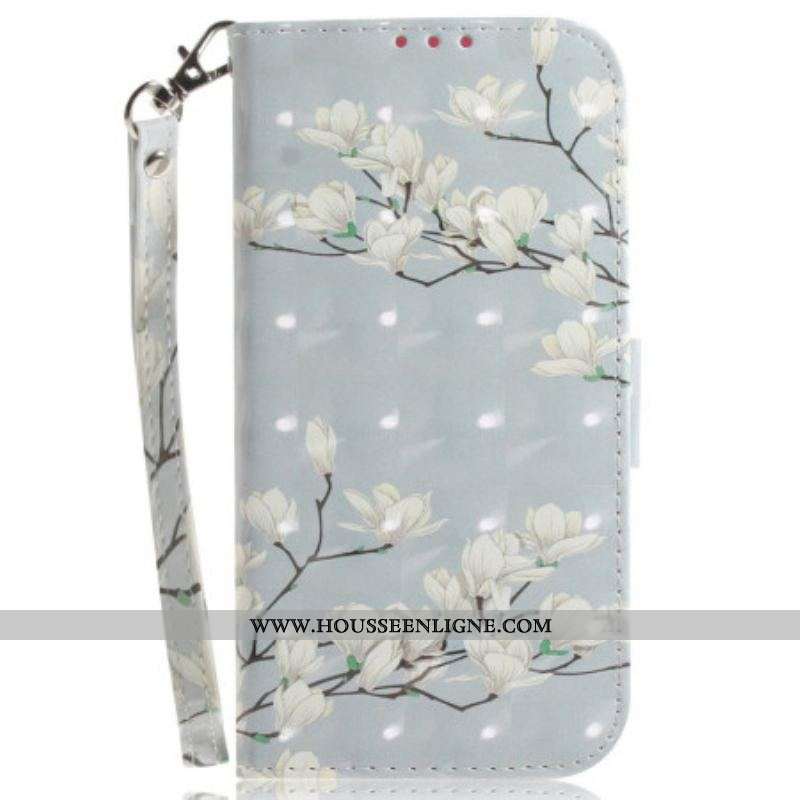 Housse OnePlus Nord 2T 5G Fleurs Magnolia à Lanière
