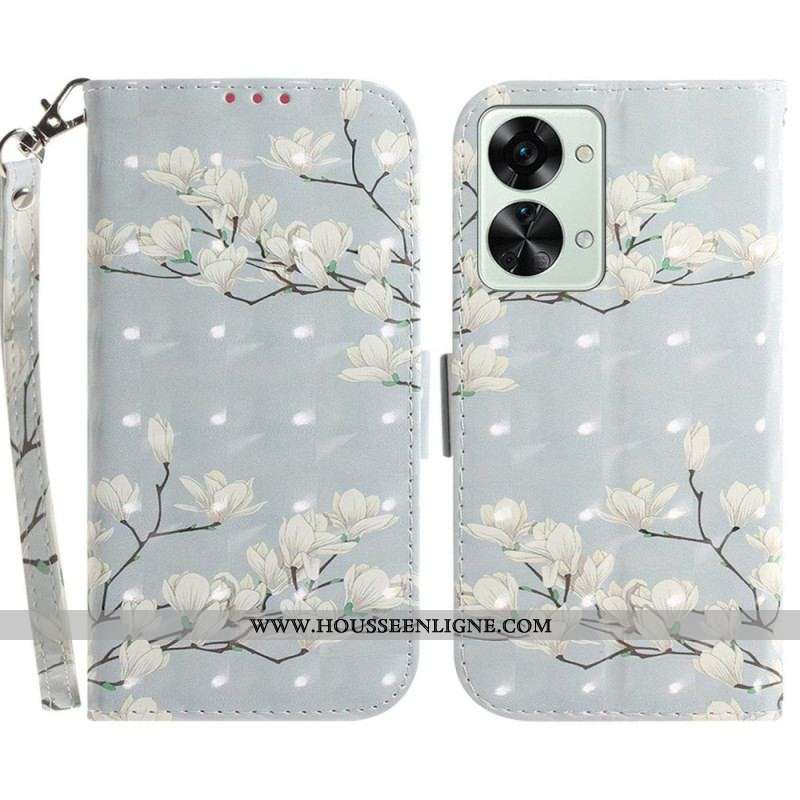 Housse OnePlus Nord 2T 5G Fleurs Magnolia à Lanière
