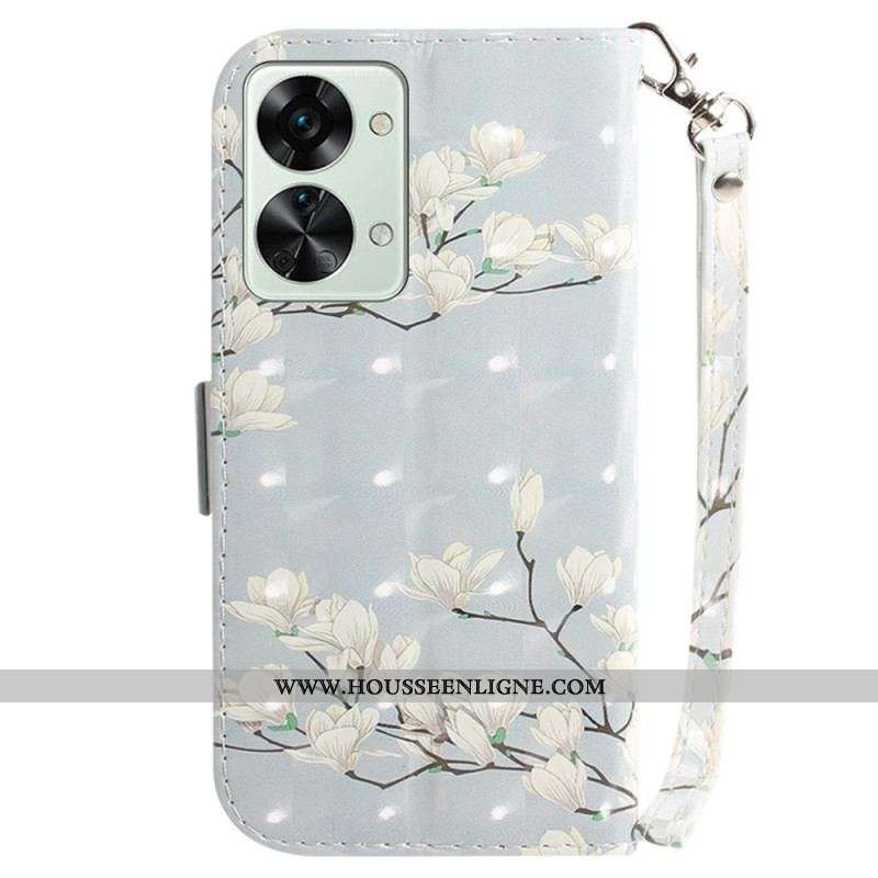 Housse OnePlus Nord 2T 5G Fleurs Magnolia à Lanière