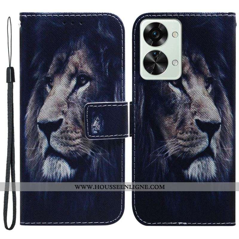 Housse OnePlus Nord 2T 5G Lion de Nuit à Lanière