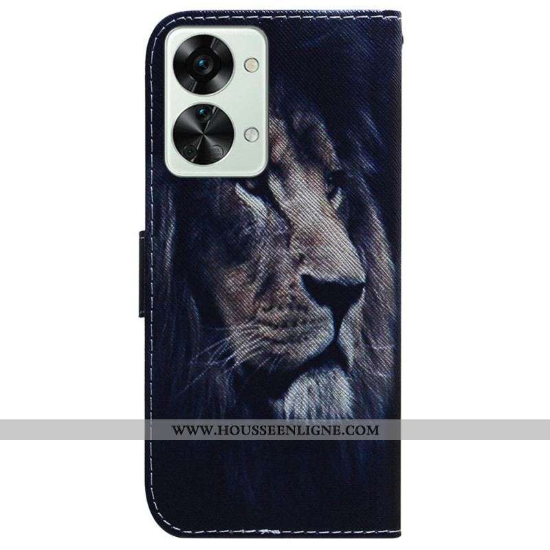 Housse OnePlus Nord 2T 5G Lion de Nuit à Lanière