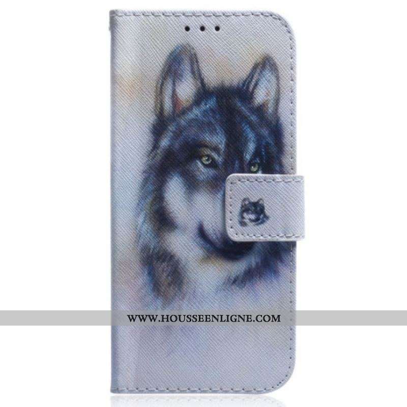 Housse OnePlus Nord 2T 5G Loup Aquarelle à Lanière