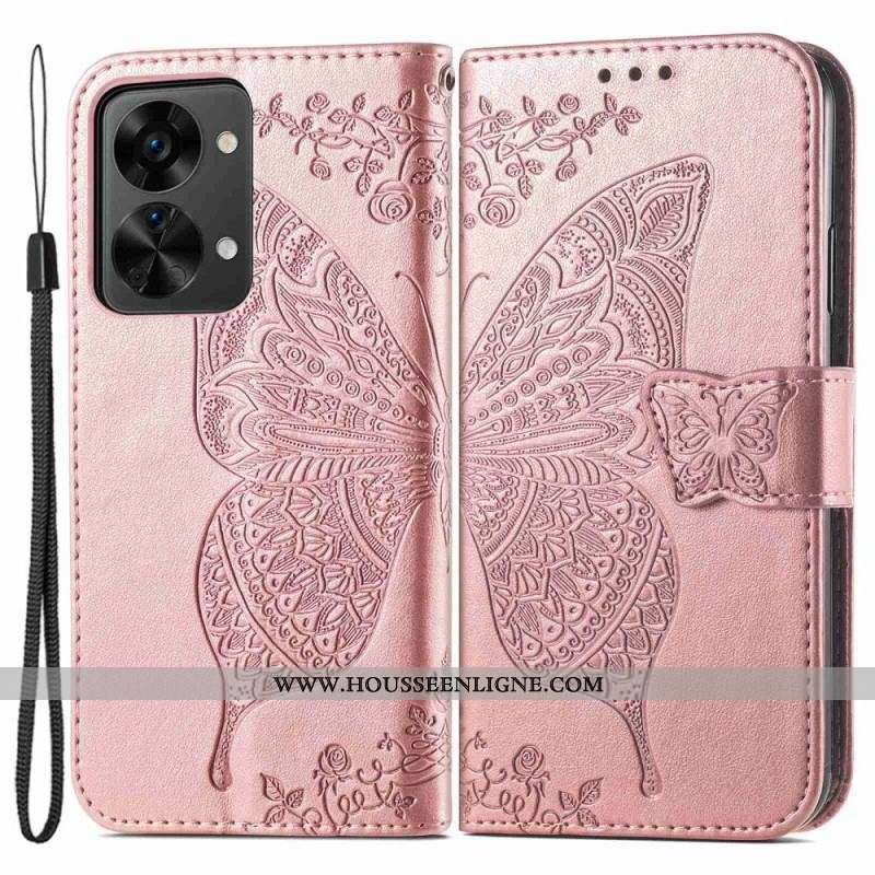 Housse OnePlus Nord 2T 5G Papillon Porte-Cartes à Lanière