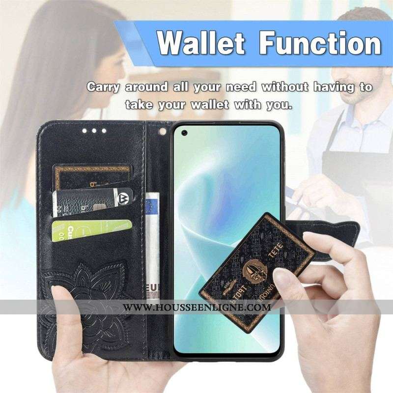 Housse OnePlus Nord 2T 5G Papillon Porte-Cartes à Lanière