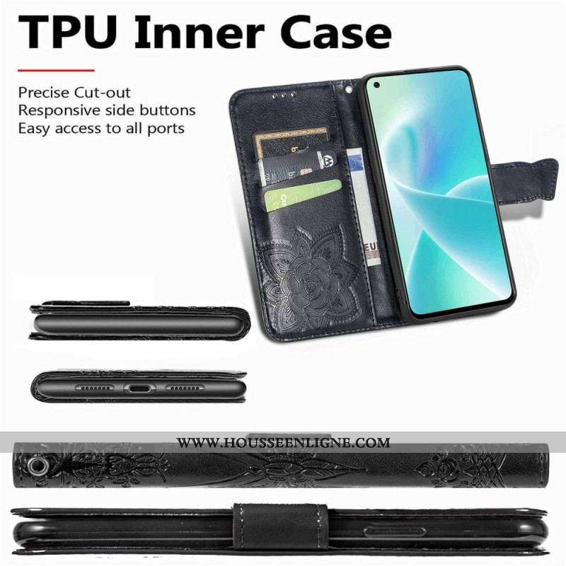 Housse OnePlus Nord 2T 5G Papillon Porte-Cartes à Lanière