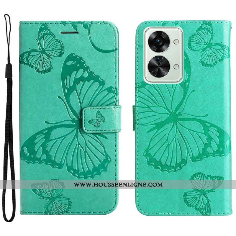 Housse OnePlus Nord 2T 5G Papillons avec Porte-cartes à Lanière