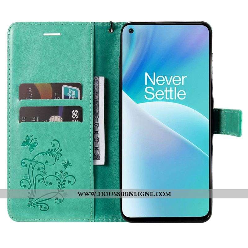 Housse OnePlus Nord 2T 5G Papillons avec Porte-cartes à Lanière
