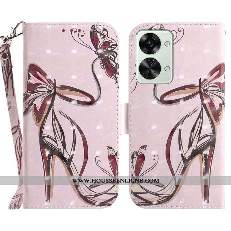 Housse OnePlus Nord 2T 5G Talons Hauts Papillon à Lanière