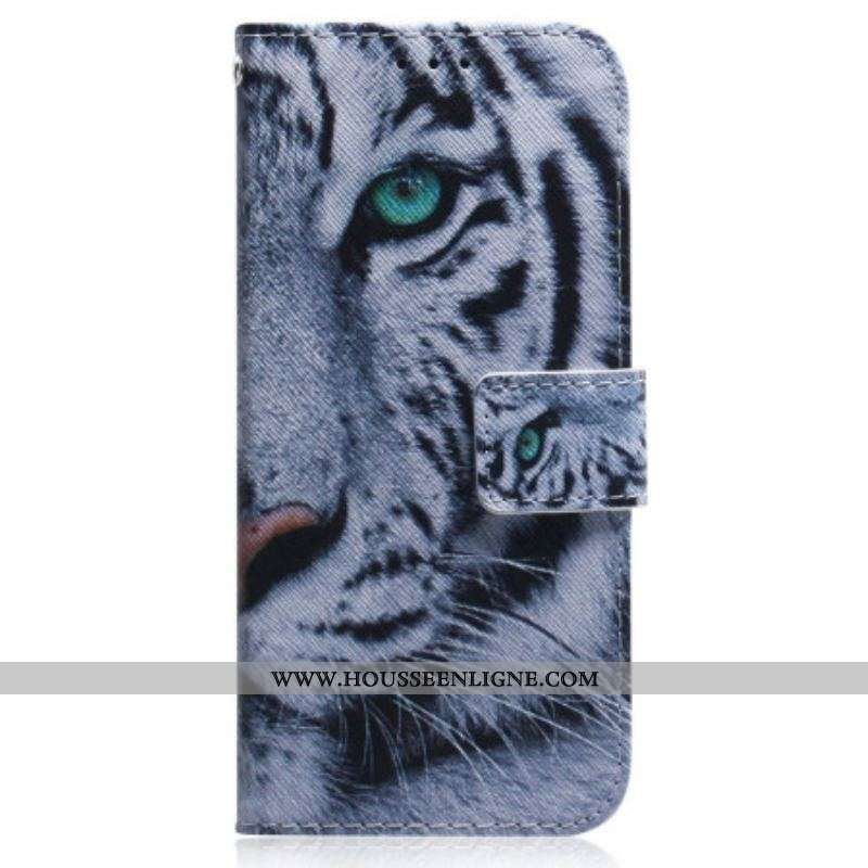Housse OnePlus Nord 2T 5G Tigre Blanc à Lanière