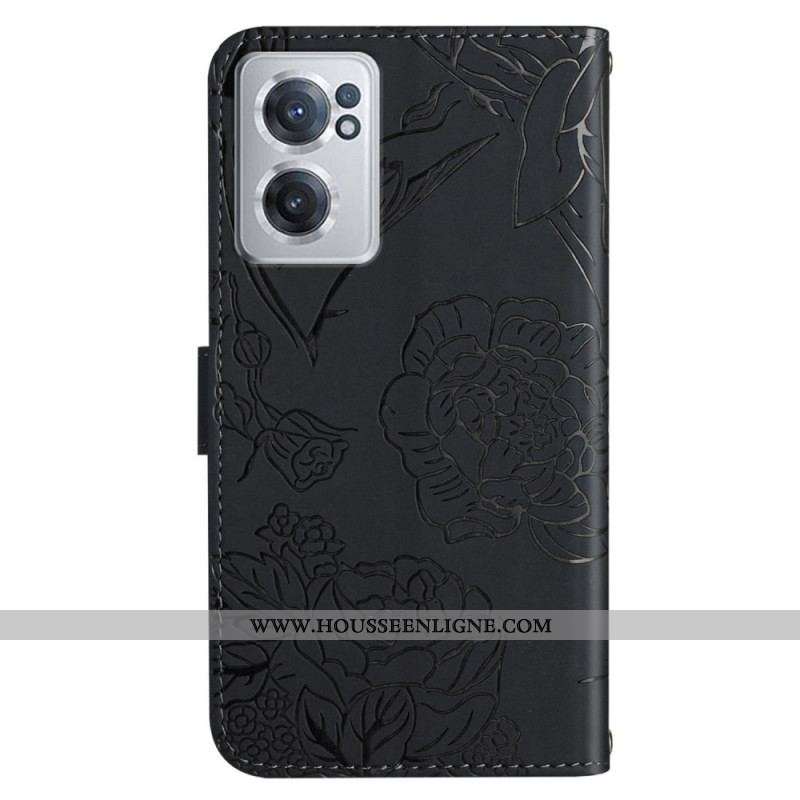 Housse OnePlus Nord CE 2 5G Papillons et Fleurs à Lanière