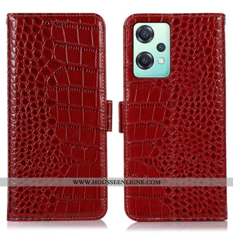 Housse OnePlus Nord CE 2 Lite 5G Cuir Véritable Style Crocodile RFID