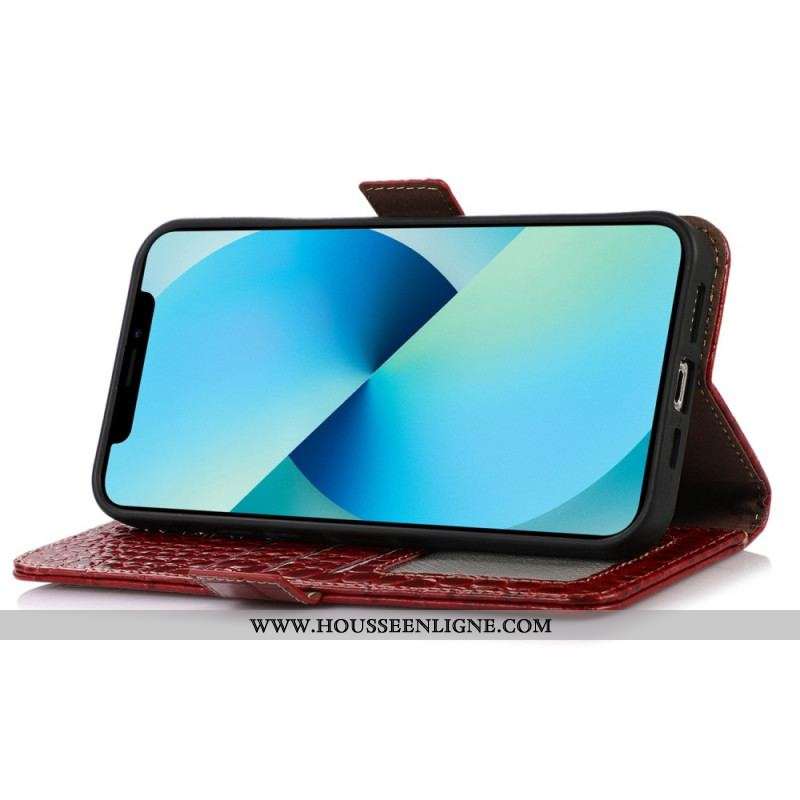 Housse OnePlus Nord CE 2 Lite 5G Cuir Véritable Style Crocodile RFID