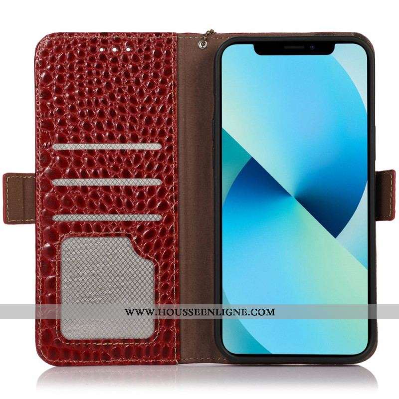 Housse OnePlus Nord CE 2 Lite 5G Cuir Véritable Style Crocodile RFID