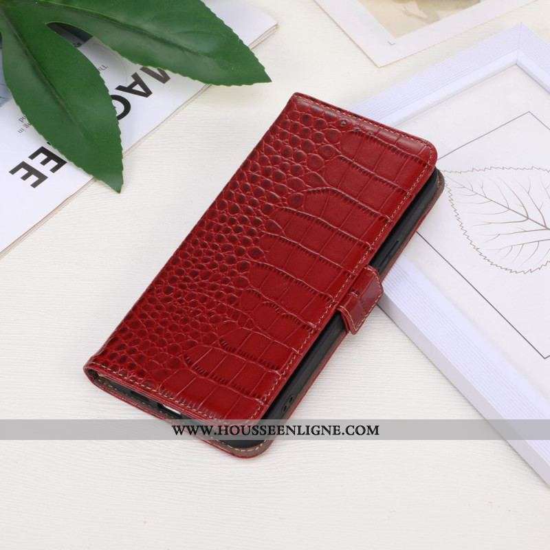 Housse OnePlus Nord CE 2 Lite 5G Cuir Véritable Style Crocodile RFID