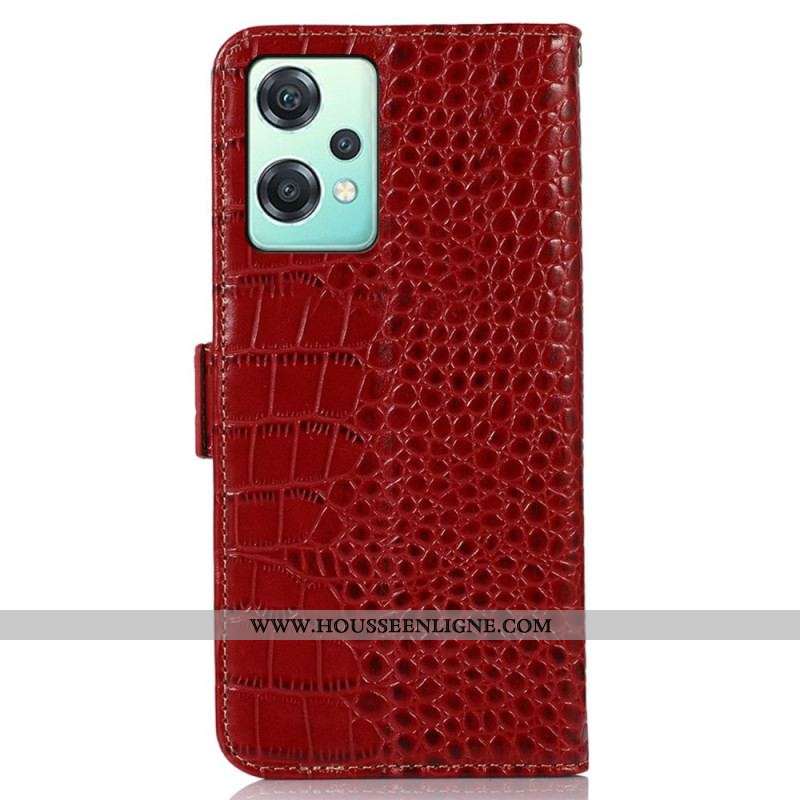 Housse OnePlus Nord CE 2 Lite 5G Cuir Véritable Style Crocodile RFID
