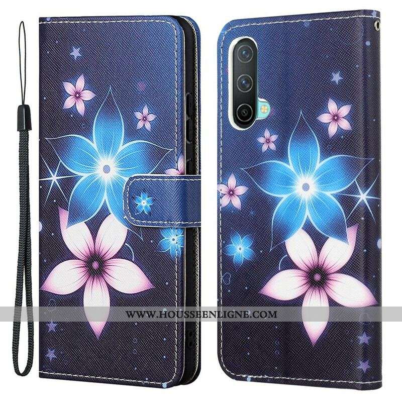 Housse OnePlus Nord CE 5G Fleurs Lunaires à Lanière