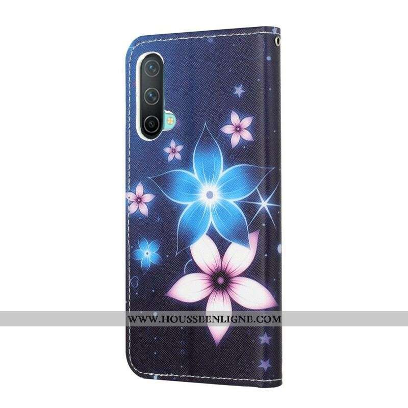 Housse OnePlus Nord CE 5G Fleurs Lunaires à Lanière