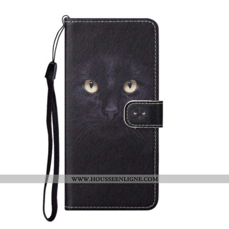 Housse OnePlus Nord CE 5G Yeux de Chat Noir à Lanière