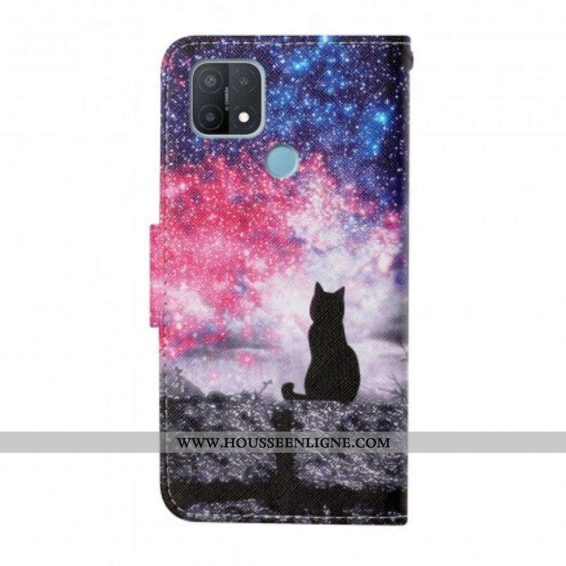 Housse Oppo A15 Histoires de Chat avec Lanière