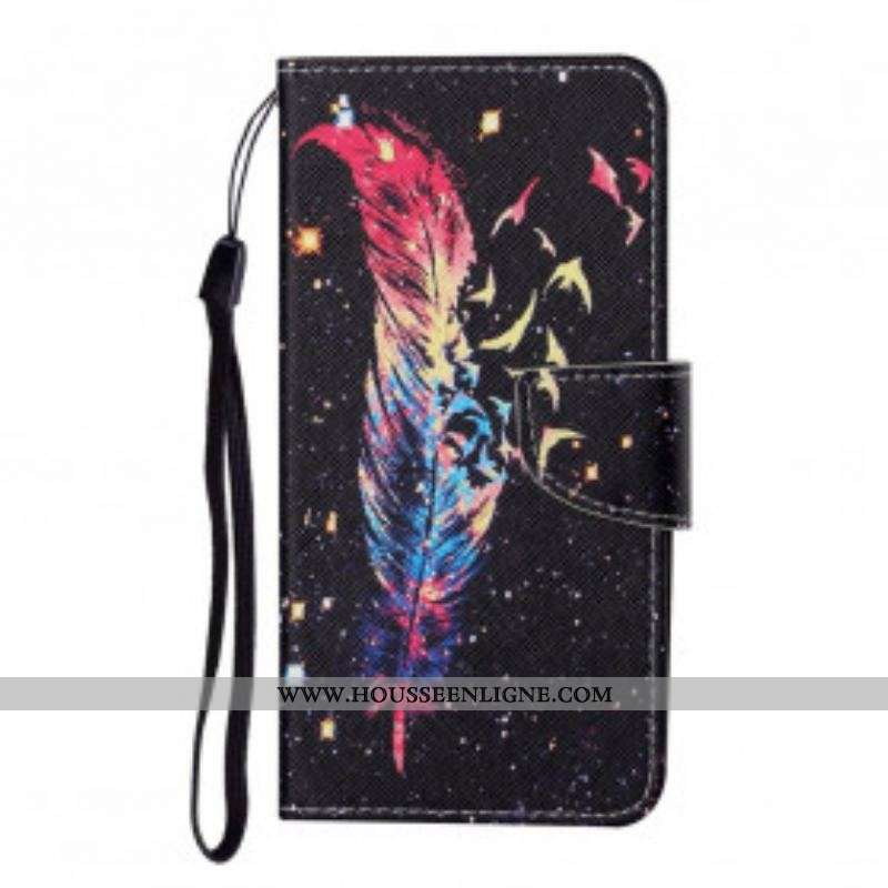 Housse Oppo A15 Plume Colorée à Lanière