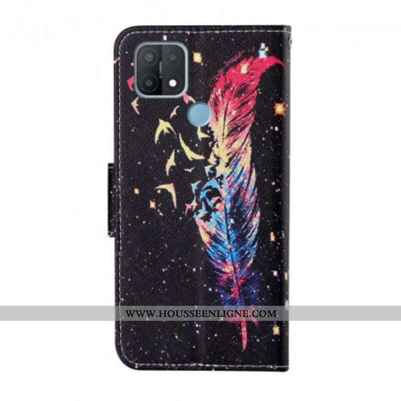 Housse Oppo A15 Plume Colorée à Lanière