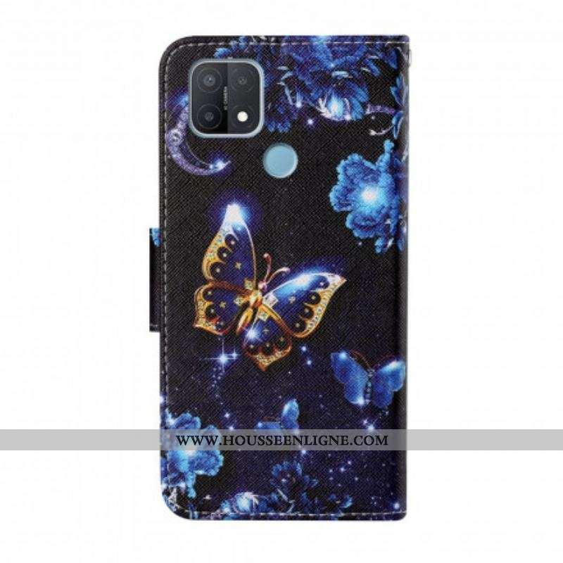 Housse Oppo A15 Précieux Papillons à Lanière