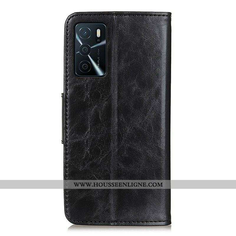 Housse Oppo A16 / A16s Cuir Fendu Fermoir Réversible