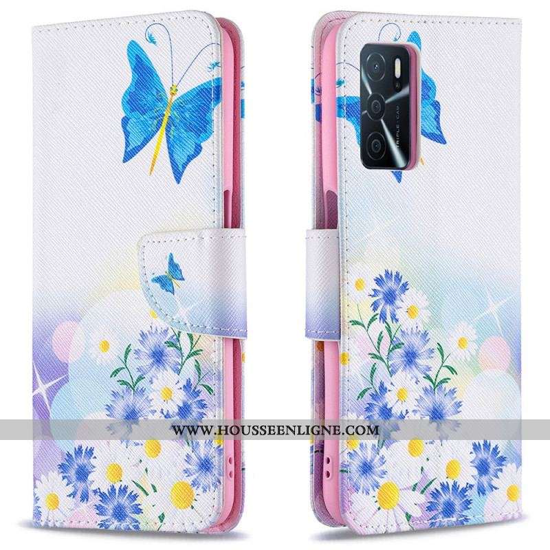 Housse Oppo A16 / A16s Papillons et Fleurs Peints