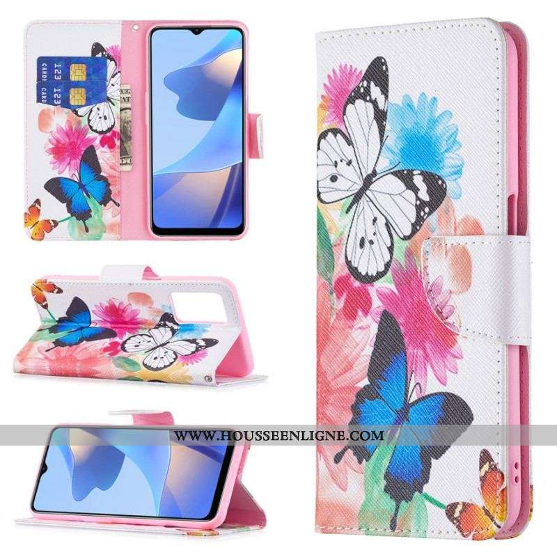 Housse Oppo A16 / A16s Papillons et Fleurs Peints