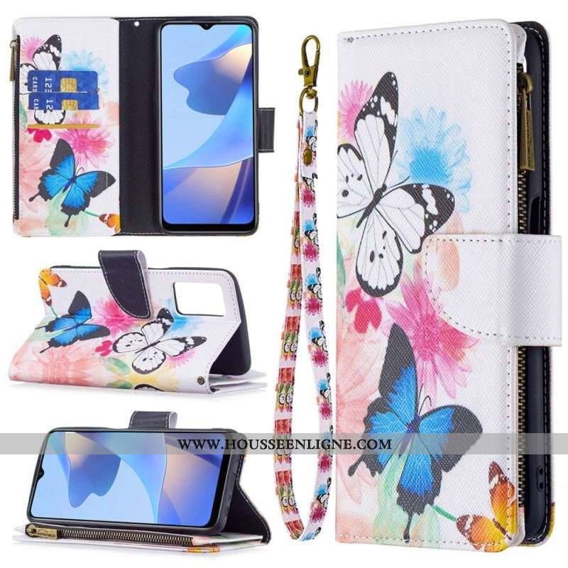 Housse Oppo A16 / A16s Poche Zippée Papillons
