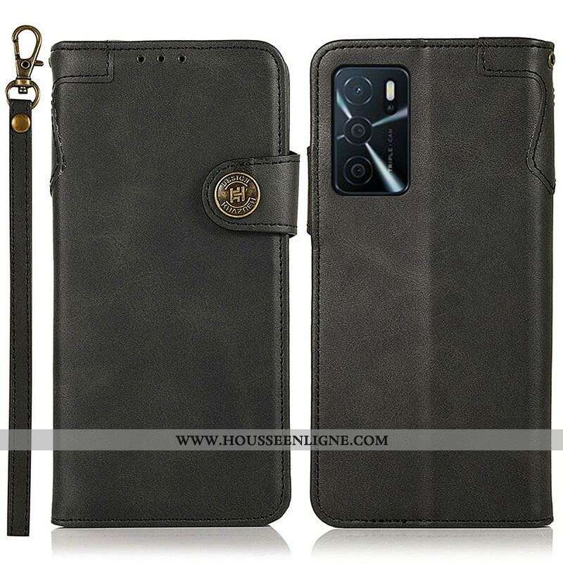 Housse Oppo A16 / A16s Simili Cuir Bouton KHAZNEH