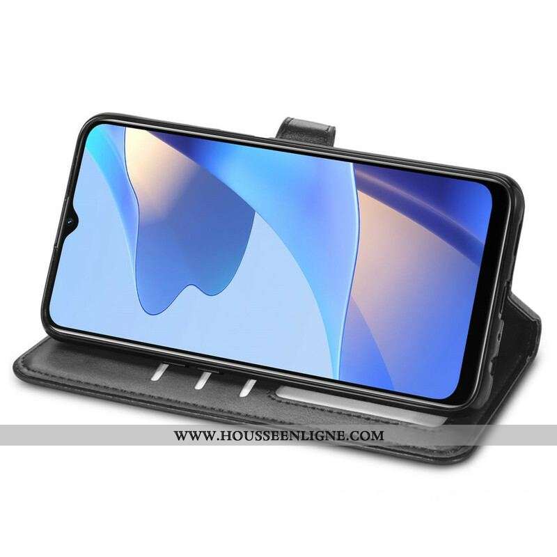 Housse Oppo A16 / A16s Simili Cuir et Fermoir Vintage