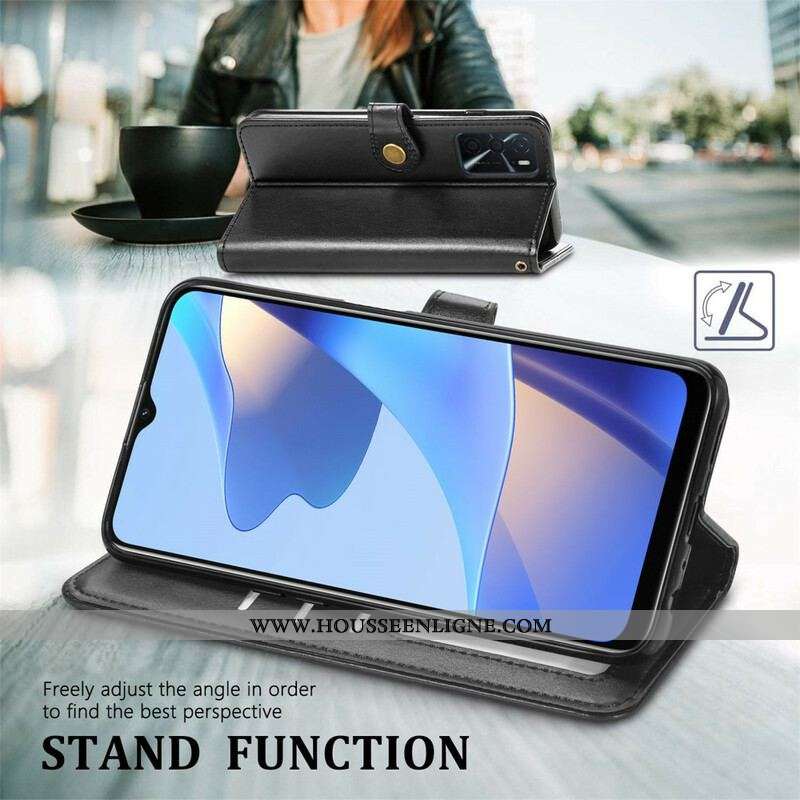Housse Oppo A16 / A16s Simili Cuir et Fermoir Vintage