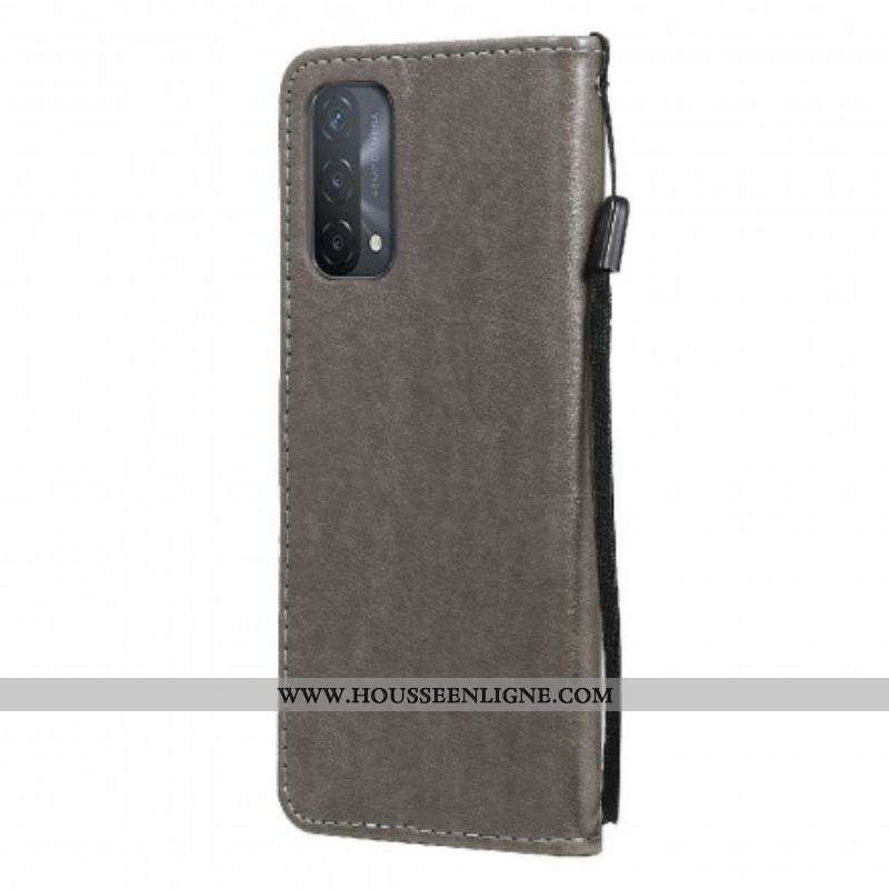 Housse Oppo A54 5G / A74 5G Chat et Abeille à Lanière