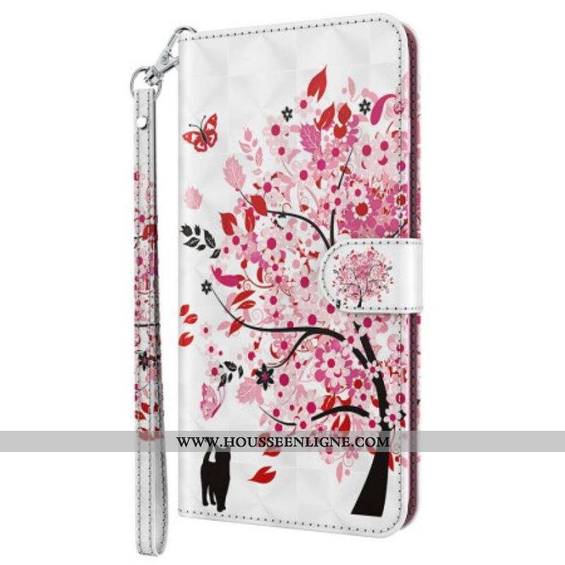 Housse Oppo A54 5G / A74 5G Chat et Arbre à Lanière