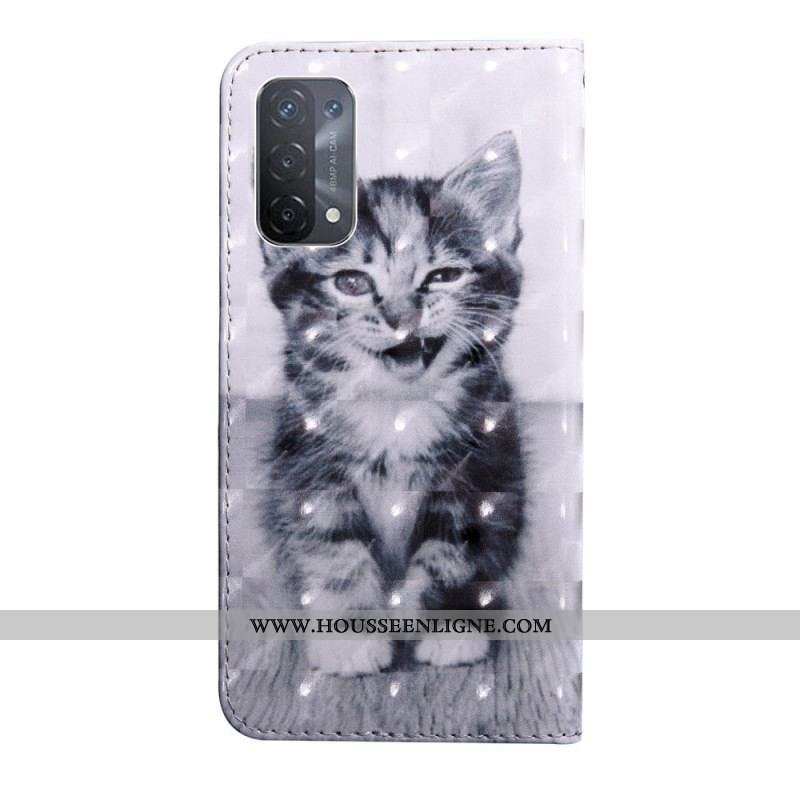 Housse Oppo A54 5G / A74 5G Chaton avec Lanière