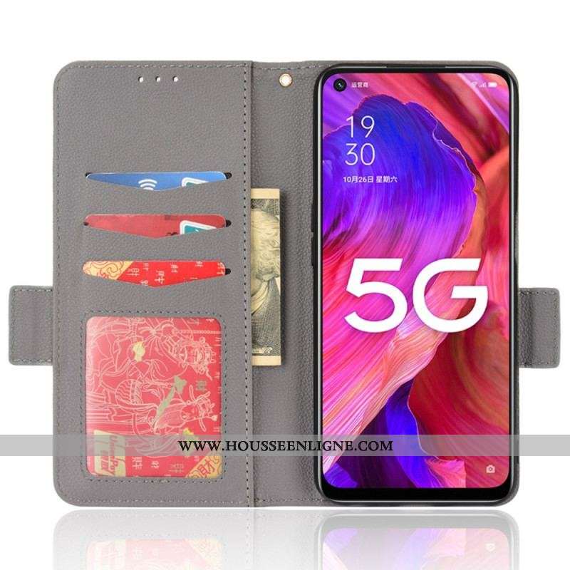 Housse Oppo A54 5G / A74 5G Cuir Litchi Double Fermoir